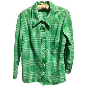 Handmade double knit  green plaid button down
